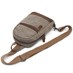 Cool Canvas Leather Mens Sling Bag Chest Bag Gray One Shoulder Backpack for Men - imessengerbags
