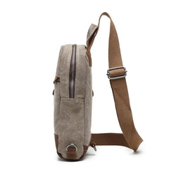 Cool Canvas Leather Mens Sling Bag Chest Bag Gray One Shoulder Backpack for Men - imessengerbags