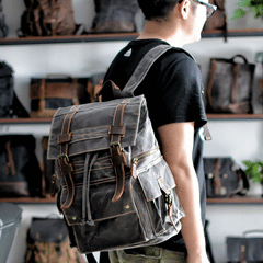 Cool Canvas Mens Vintage Large Black Backpack Computer Khaki Backpack Travel Backpack Hiking Backpackfor Men - imessengerbags