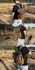 Cool Canvas Retro Mens Large Waterproof Travel Bag Computer Bag Student Backpack for Men - imessengerbags