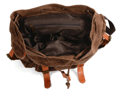Black Waxed Canvas Mens Waterproof Large Hiking Bag Travel Bag 15.6‘’ Computer Bag for Men - imessengerbags