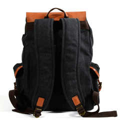 Black Waxed Canvas Mens Waterproof Large Hiking Bag Travel Bag 15.6‘’ Computer Bag for Men - imessengerbags