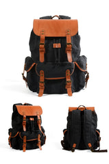 Black Waxed Canvas Mens Waterproof Large Hiking Bag Travel Bag 15.6‘’ Computer Bag for Men - imessengerbags
