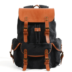 Black Waxed Canvas Mens Waterproof Large Hiking Bag Travel Bag 15.6‘’ Computer Bag for Men - imessengerbags