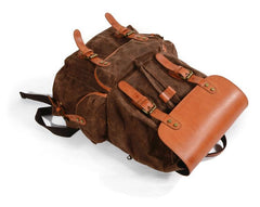 Black Waxed Canvas Mens Waterproof Large Hiking Bag Travel Bag 15.6‘’ Computer Bag for Men - imessengerbags