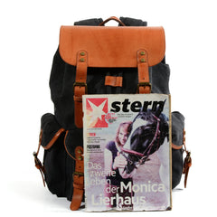 Black Waxed Canvas Mens Waterproof Large Hiking Bag Travel Bag 15.6‘’ Computer Bag for Men - imessengerbags