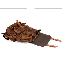 Black Waxed Canvas Mens Waterproof Large Hiking Bag Travel Bag 15.6‘’ Computer Bag for Men - imessengerbags