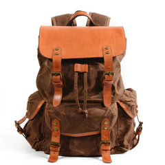 Black Waxed Canvas Mens Waterproof Large Hiking Bag Travel Bag 15.6‘’ Computer Bag for Men - imessengerbags