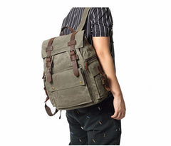 Cool Waxed Canvas Retro Mens Black Large 15‘’ Travel Backpack Computer Backpack Hiking Backpack for Men - imessengerbags