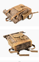 Cool Canvas Leather Mens Green Large Waterproof Travel Backpack Computer Hiking Backpack for Men - imessengerbags