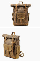 Cool Canvas Leather Mens Large Waterproof Travel Backpack Green Computer Hiking Backpack for Men - imessengerbags