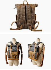 Cool Canvas Leather Mens Large Waterproof Travel Backpack Green Computer Hiking Backpack for Men - imessengerbags