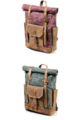 Cool Canvas Leather Mens Large Waterproof Travel Backpack Green Computer Hiking Backpack for Men - imessengerbags