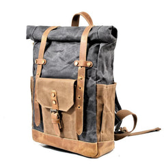 Cool Canvas Leather Mens Large Waterproof Travel Backpack Green Computer Hiking Backpack for Men