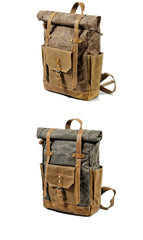 Cool Canvas Leather Mens Large Waterproof Travel Backpack Green Computer Hiking Backpack for Men - imessengerbags
