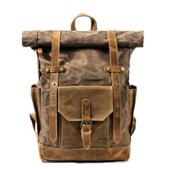 Cool Canvas Leather Mens Large Waterproof Travel Backpack Green Computer Hiking Backpack for Men - imessengerbags