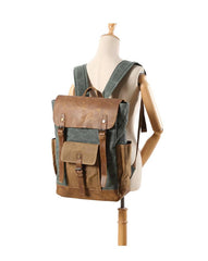Cool Waxed Canvas Mens Womens Waterproof Large Travel Backpack 15'' Computer Hiking Backpack for Men - imessengerbags