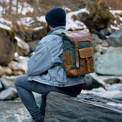 Cool Waxed Canvas Mens Womens Waterproof Large Travel Backpack 15'' Computer Hiking Backpack for Men - imessengerbags