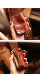 Cool Black Leather Mens billfold Key Wallet Bifold Brown Small Key Wallet Key Holder For Men - imessengerbags