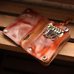 Cool Black Leather Mens billfold Key Wallet Bifold Brown Small Key Wallet Key Holder For Men - imessengerbags
