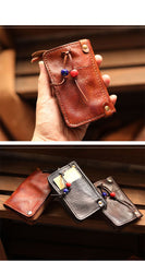 Cool Black Leather Mens billfold Key Wallet Bifold Brown Small Key Wallet Key Holder For Men - imessengerbags
