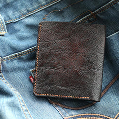 Handmade Dark Coffee Leather Mens Vertical Small Wallet Cool billfold Wallet Bifold Slim Wallet For Men - imessengerbags