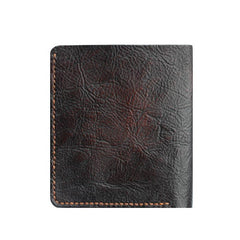 Handmade Dark Coffee Leather Mens Vertical Small Wallet Cool billfold Wallet Bifold Slim Wallet For Men - imessengerbags