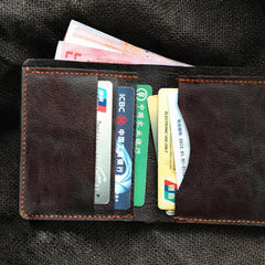 Handmade Dark Coffee Leather Mens Vertical Small Wallet Cool billfold Wallet Bifold Slim Wallet For Men - imessengerbags