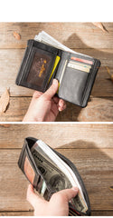 Cool Brown Leather Mens Small Wallets Bifold Black Vintage Slim billfold Wallet for Men