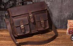 Cool Coffee Leather Mens Briefcase 14inch Laptop Bag Work Handbag Business Bag for Men
