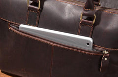 Cool Coffee Leather Mens Briefcase 15inch Laptop Bag Work Handbag Business Bag for Men - imessengerbags