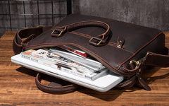 Cool Coffee Leather Mens Briefcase 15inch Laptop Bag Work Handbag Business Bag for Men - imessengerbags