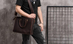 Cool Coffee Leather Mens Briefcase 15inch Laptop Bag Work Handbag Business Bag for Men - imessengerbags