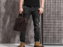 Cool Coffee Leather Mens Briefcase 15inch Laptop Bag Work Handbag Business Bag for Men - imessengerbags