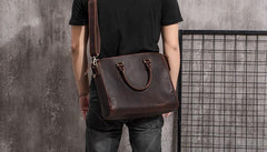 Cool Coffee Leather Mens Briefcase 15inch Laptop Bag Work Handbag Business Bag for Men - imessengerbags