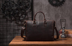Cool Coffee Leather Mens Briefcase 15inch Laptop Bag Work Handbag Business Bag for Men - imessengerbags