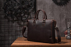 Cool Coffee Leather Mens Briefcase 15inch Laptop Bag Work Handbag Business Bag for Men - imessengerbags