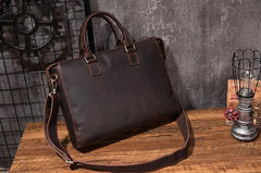 Cool Coffee Leather Mens Briefcase 15inch Laptop Bag Work Handbag Business Bag for Men - imessengerbags