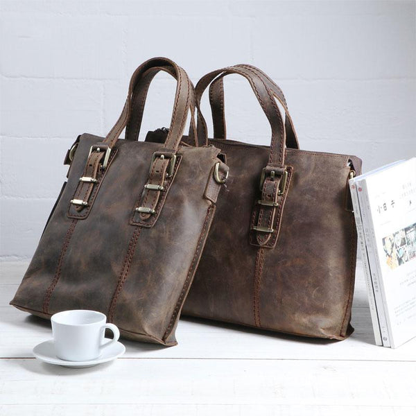 Cool Coffee Leather Mens Briefcase Work Bag Laptop Bag Business Bag for Men