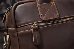 Cool Coffee Leather Mens Briefcase Work Handbag 15inch Laptop Bag Business Bag for Men - imessengerbags