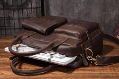 Cool Coffee Leather Mens Briefcase Work Handbag 15inch Laptop Bag Business Bag for Men - imessengerbags