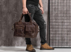 Cool Coffee Leather Mens Briefcase Work Handbag 15inch Laptop Bag Business Bag for Men - imessengerbags