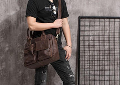 Cool Coffee Leather Mens Briefcase Work Handbag 15inch Laptop Bag Business Bag for Men - imessengerbags