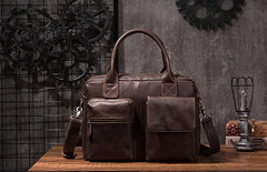 Cool Coffee Leather Mens Briefcase Work Handbag 15inch Laptop Bag Business Bag for Men - imessengerbags