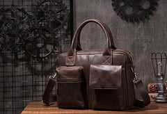 Cool Coffee Leather Mens Briefcase Work Handbag 15inch Laptop Bag Business Bag for Men - imessengerbags