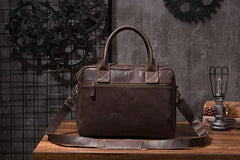 Cool Coffee Leather Mens Briefcase Work Handbag 15inch Laptop Bag Business Bag for Men - imessengerbags