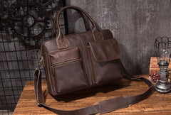 Cool Coffee Leather Mens Briefcase Work Handbag 15inch Laptop Bag Business Bag for Men - imessengerbags