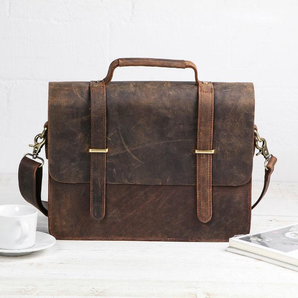 Cool Coffee Leather Mens Briefcase Work Shoulder Bag Laptop Bag Business Bag for Men