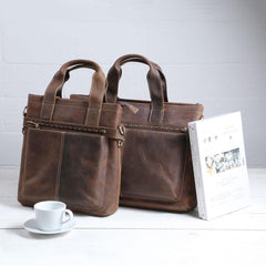 Cool Coffee Leather Mens Briefcases Work Bag Laptop Bag Business Bag for Men - imessengerbags
