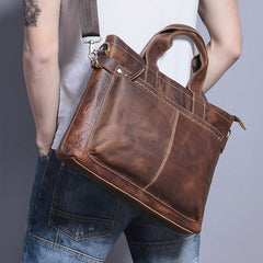 Cool Coffee Leather Mens Briefcases Work Bag Laptop Bag Business Bag for Men - imessengerbags